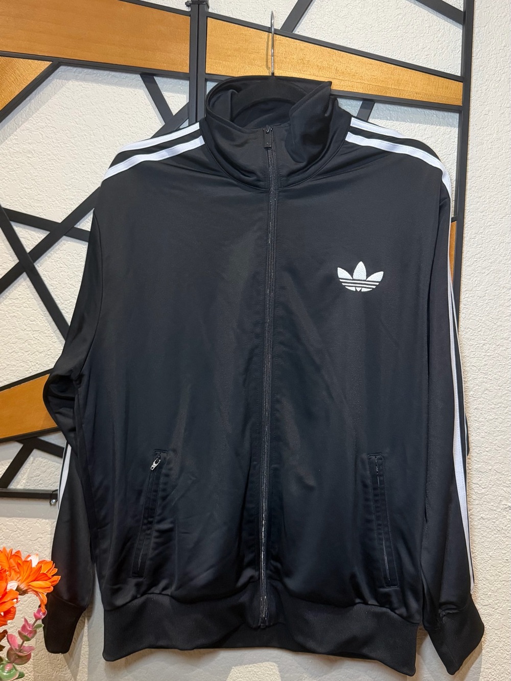 adidas Black Track Jacket with White Stripes